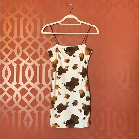 knee length dresses for ladies Gaval Mini Dress in Cow Hide Brown and White main image 0